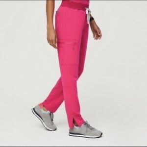 Small high waisted shocking pink figs pants
